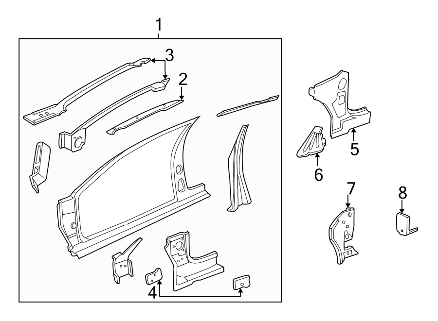 Diagram PILLARS. ROCKER & FLOOR. UNISIDE. for your Chevrolet Cavalier  