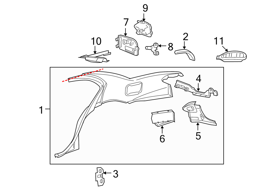 Diagram Quarter panel & components. for your 2002 GMC Sierra 3500 6.6L Duramax V8 DIESEL M/T 4WD Base Crew Cab Pickup Fleetside 