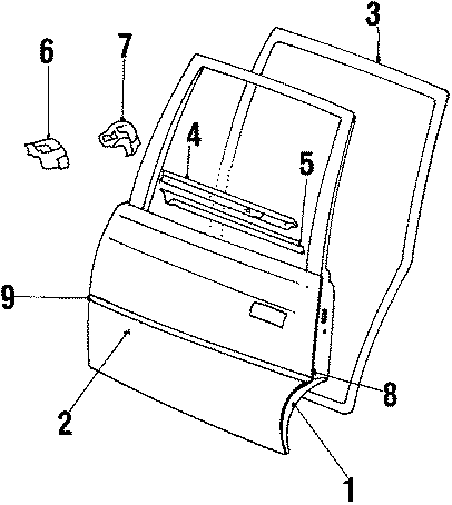 Diagram REAR DOOR. DOOR & COMPONENTS. for your 1987 Chevrolet Celebrity Base Coupe 2.8L Chevrolet V6 A/T 