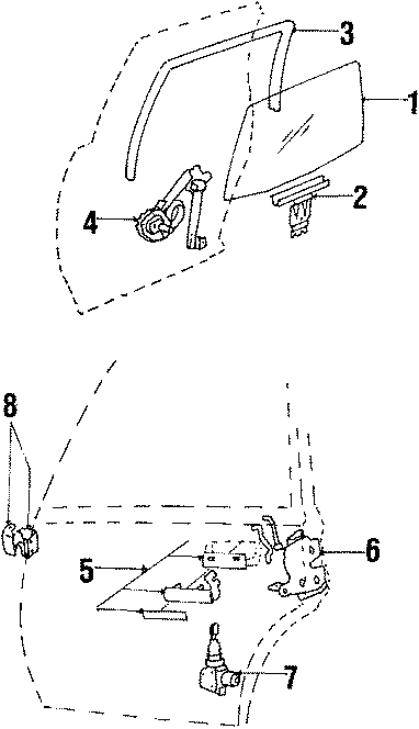 Diagram REAR DOOR. GLASS & HARDWARE. for your 1987 Chevrolet Celebrity Eurosport Coupe 2.5L Pontiac A/T 