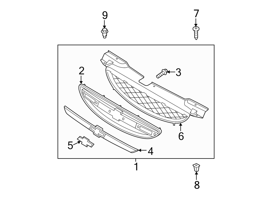 Diagram GRILLE & COMPONENTS. for your 2008 Chevrolet Suburban 1500   