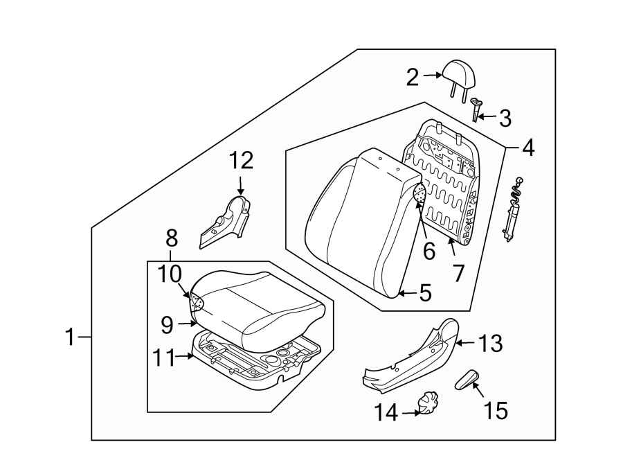 Diagram SEATS & TRACKS. FRONT SEAT COMPONENTS. for your 2005 Chevrolet Express 1500   