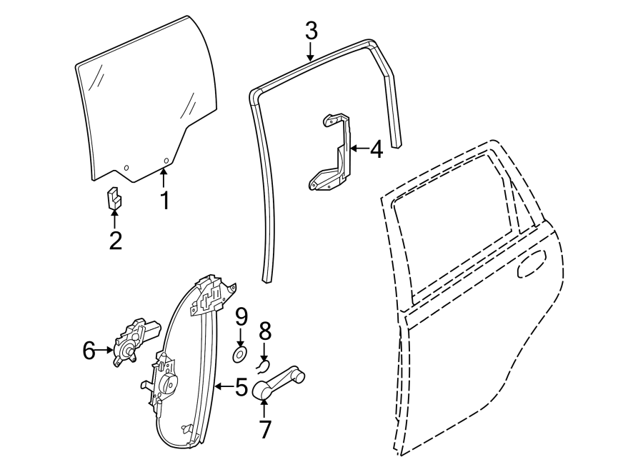 Diagram REAR DOOR. GLASS & HARDWARE. for your 2014 Chevrolet Spark   