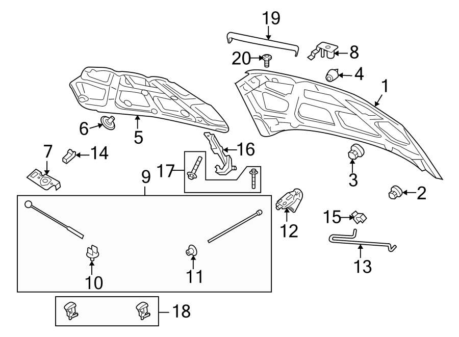 Diagram EXTERIOR TRIM. HOOD & COMPONENTS. for your 2021 Chevrolet Trailblazer   