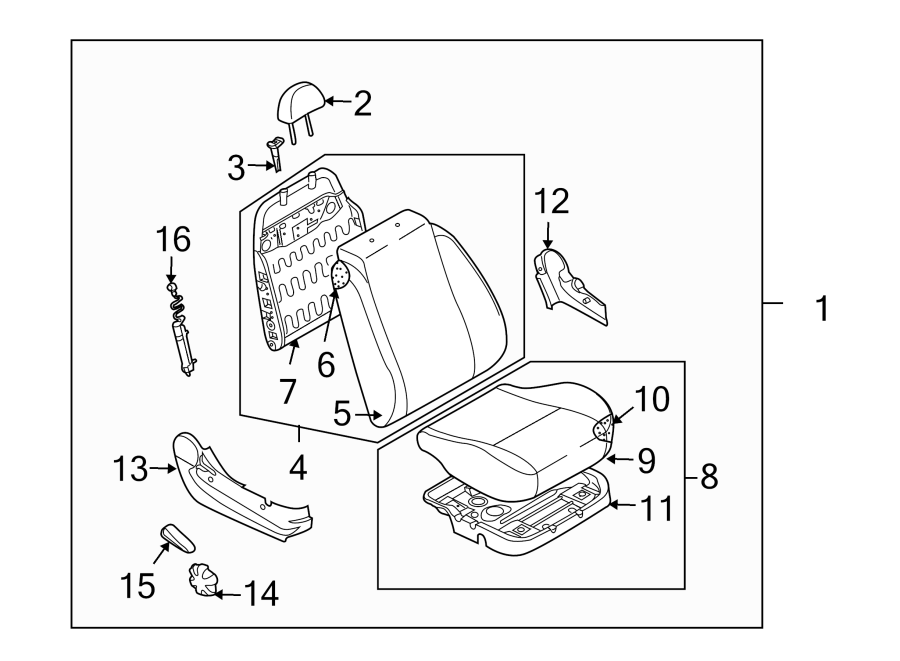 Diagram SEATS & TRACKS. FRONT SEAT COMPONENTS. for your 2005 Chevrolet Trailblazer   