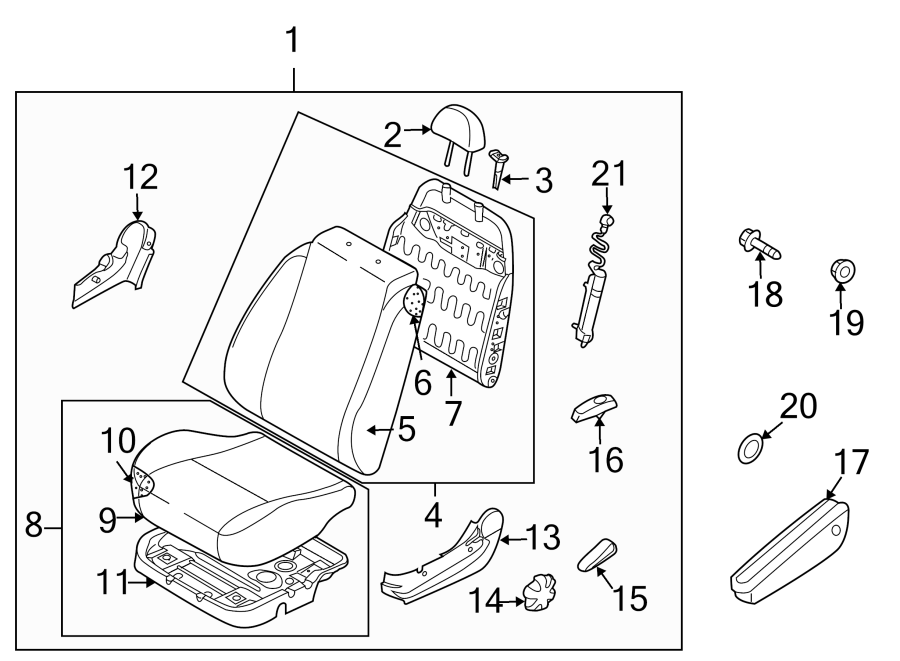 Diagram SEATS & TRACKS. FRONT SEAT COMPONENTS. for your 2005 Chevrolet Trailblazer   