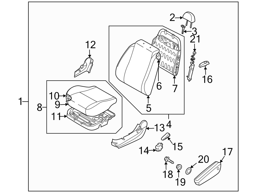 Diagram SEATS & TRACKS. FRONT SEAT COMPONENTS. for your 2005 Chevrolet Trailblazer   