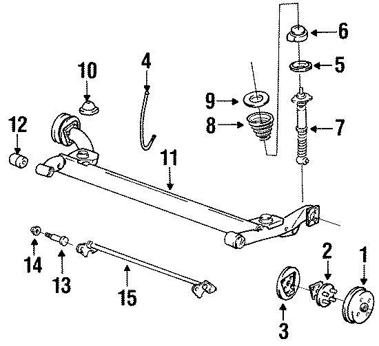 Diagram REAR SUSPENSION. BRAKE COMPONENTS. STABILIZER BAR & COMPONENTS. SUSPENSION COMPONENTS. for your 1992 Chevrolet Camaro   