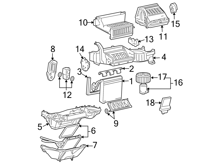 Diagram Air conditioner & heater. Blower motor & fan. Evaporator & heater components. for your 2005 Chevrolet Monte Carlo   