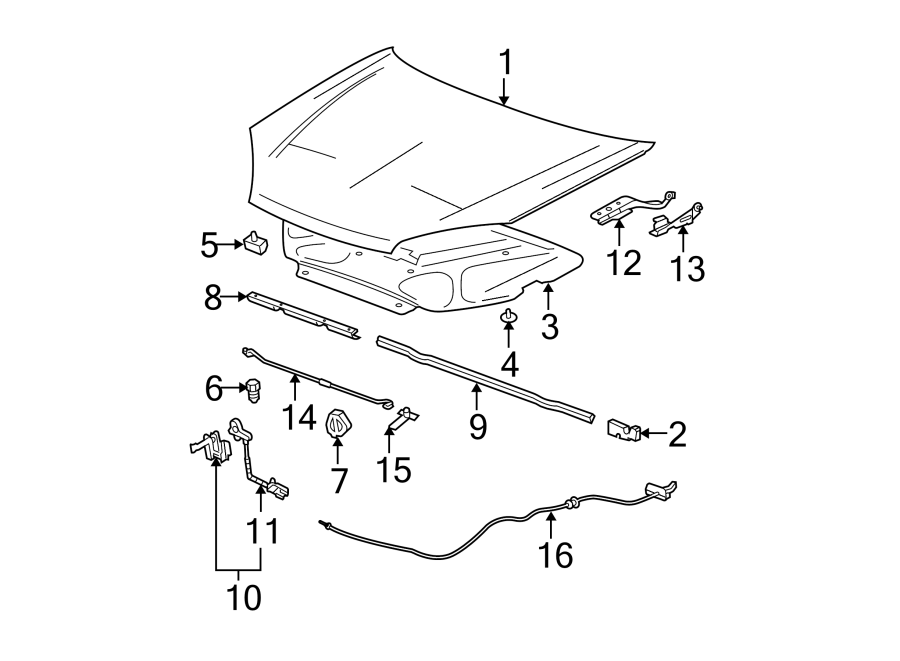 Diagram HOOD & COMPONENTS. for your 2007 GMC Sierra 1500 Classic SL Extended Cab Pickup  