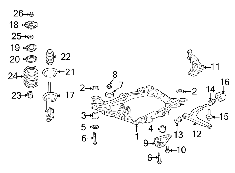 Diagram FRONT SUSPENSION. SUSPENSION COMPONENTS. for your 2024 Chevrolet Equinox  Premier Sport Utility 