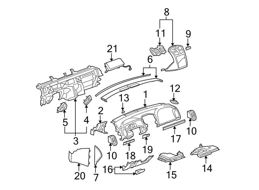 Diagram INSTRUMENT PANEL. for your 2010 Chevrolet Malibu   