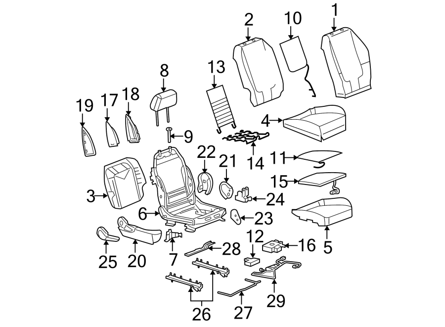 Diagram Seats & tracks. Front seat components. for your 2005 Chevrolet Monte Carlo   