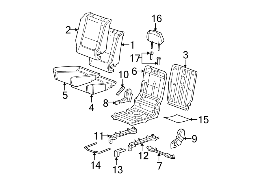 Diagram SEATS & TRACKS. REAR SEAT COMPONENTS. for your 2005 Chevrolet Express 3500   