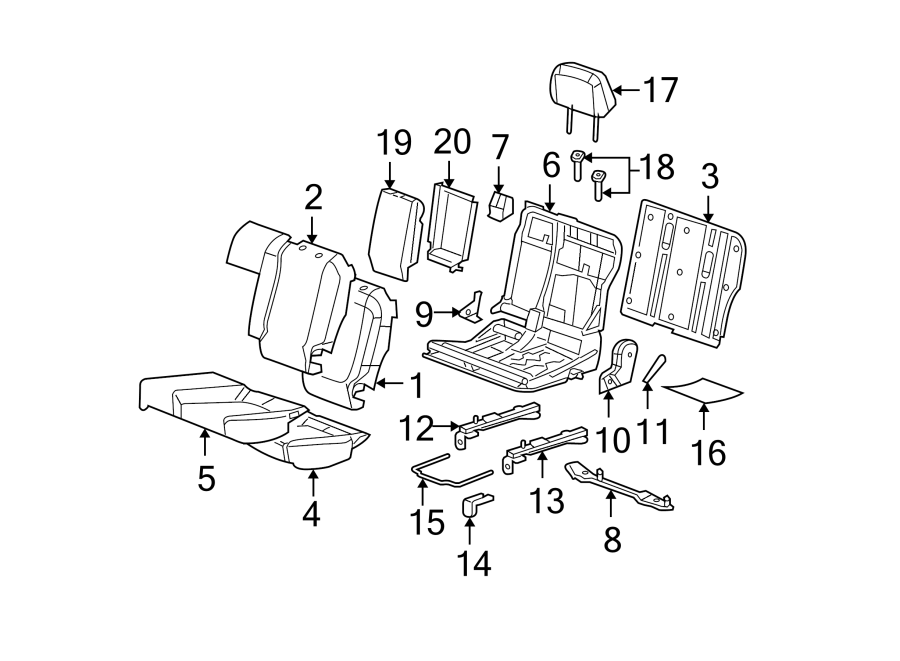 Diagram SEATS & TRACKS. REAR SEAT COMPONENTS. for your 2005 Chevrolet Monte Carlo   