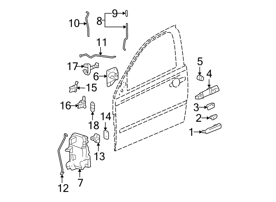 Diagram FRONT DOOR. LOCK & HARDWARE. for your 2008 Saturn Astra   