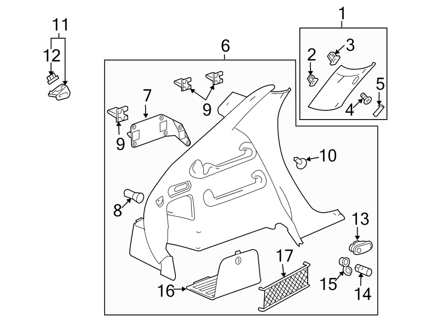 Diagram QUARTER PANEL. INTERIOR TRIM. for your 2001 Chevrolet Silverado 2500 Base Standard Cab Pickup Fleetside  