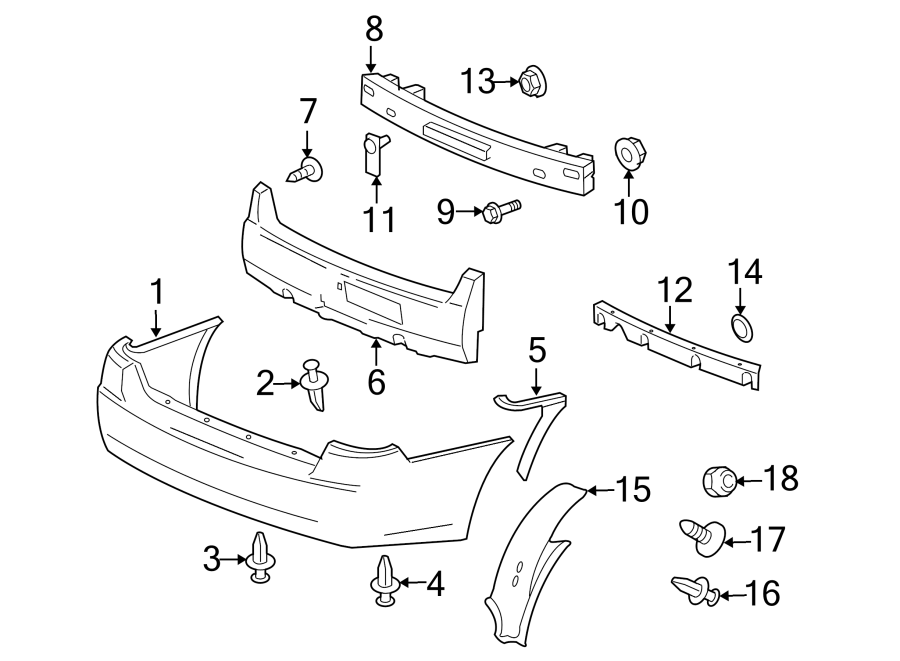 Diagram REAR BUMPER. BUMPER & COMPONENTS. for your 2014 Chevrolet Traverse  LS Sport Utility 3.6L V6 A/T FWD 