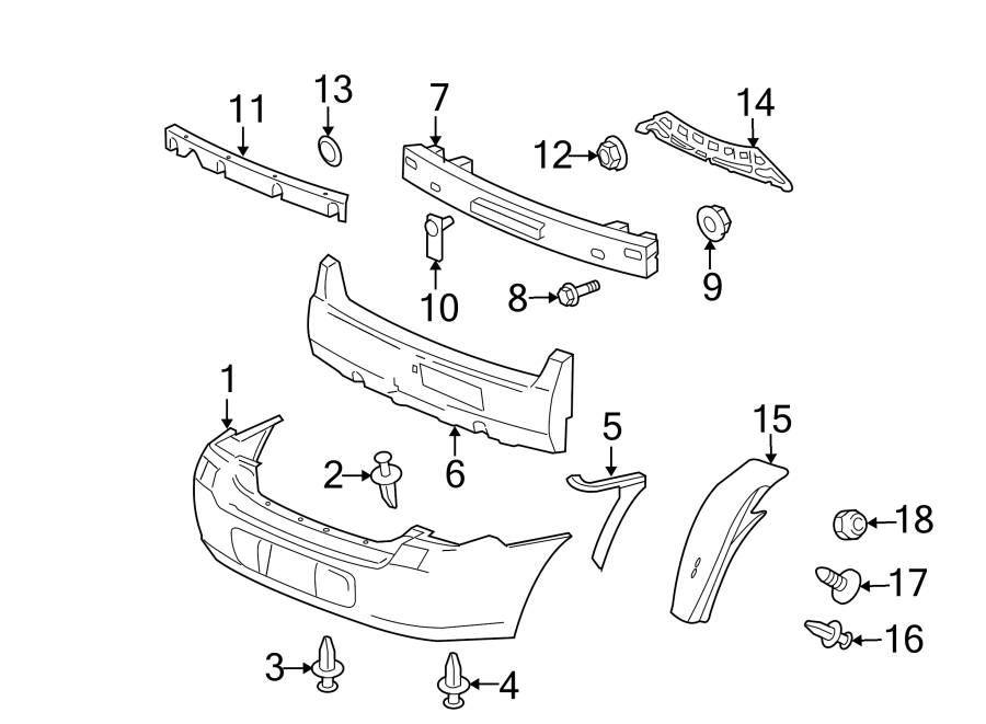 Diagram REAR BUMPER. BUMPER & COMPONENTS. for your 2014 Chevrolet Traverse  LS Sport Utility 3.6L V6 A/T FWD 