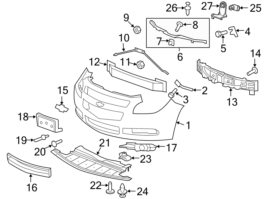 Diagram FRONT BUMPER & GRILLE. BUMPER & COMPONENTS. for your 2016 Chevrolet Spark 1.4L Ecotec CVT LS Hatchback 