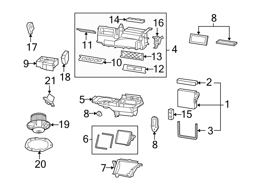 Diagram AIR CONDITIONER & HEATER. EVAPORATOR & HEATER COMPONENTS. for your 2024 Buick Enclave    