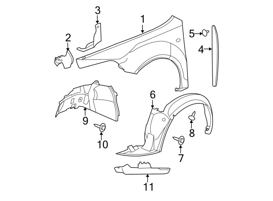 Diagram Fender & components. for your 2021 GMC Sierra 2500 HD 6.6L Duramax V8 DIESEL A/T 4WD Base Standard Cab Pickup Fleetside 