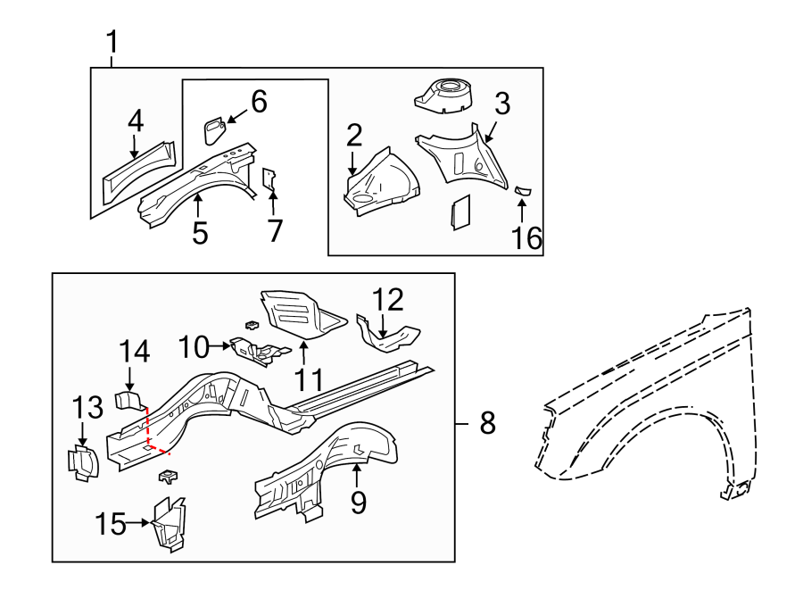 Diagram Fender. Structural components & rails. for your 2011 GMC Sierra 2500 HD 6.6L Duramax V8 DIESEL A/T RWD SLE Standard Cab Pickup 