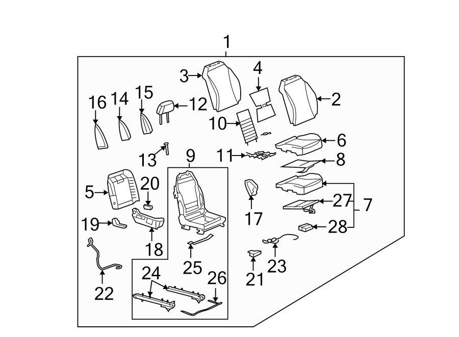 Diagram Pick up box. Seats & tracks. Passenger seat components. for your 2005 Chevrolet Express 1500   