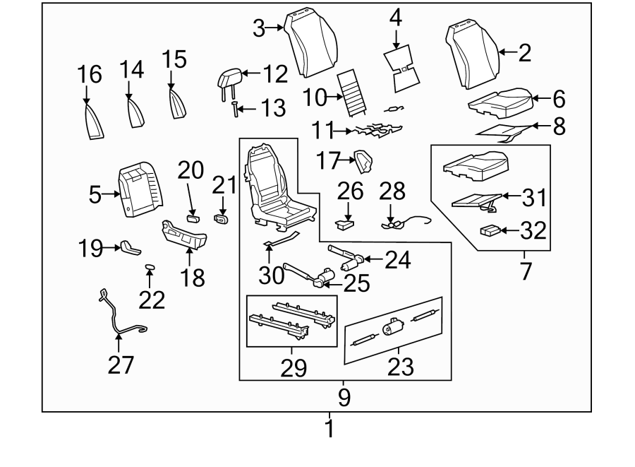 Diagram Seats & tracks. Passenger seat components. for your 2005 Chevrolet Express 1500   