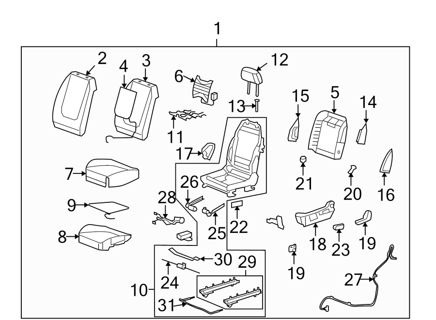 Diagram SEATS & TRACKS. DRIVER SEAT COMPONENTS. for your 2005 Chevrolet Express 1500   