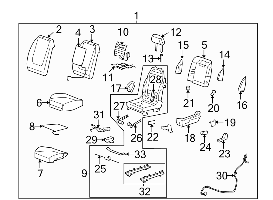 Diagram SEATS & TRACKS. DRIVER SEAT COMPONENTS. for your 2005 Chevrolet Express 1500   