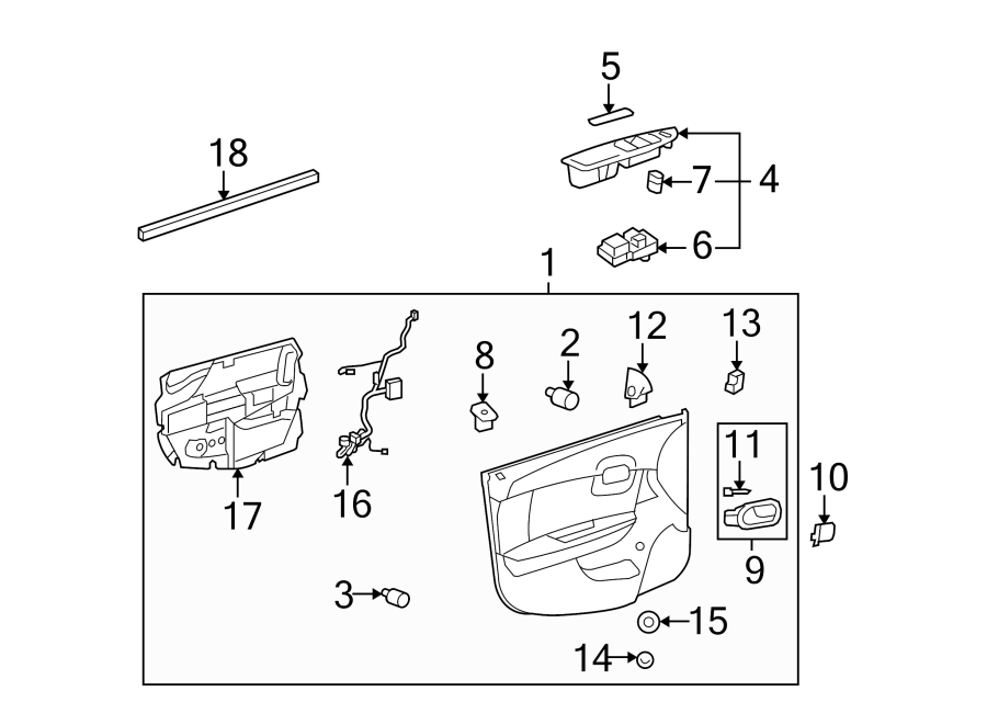 Diagram Front door. Interior trim. for your 2005 Chevrolet SSR    