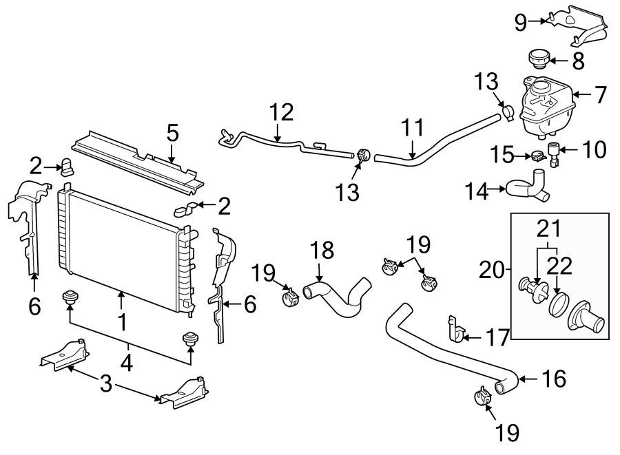 Diagram RADIATOR & COMPONENTS. for your 2021 Chevrolet Bolt EV   