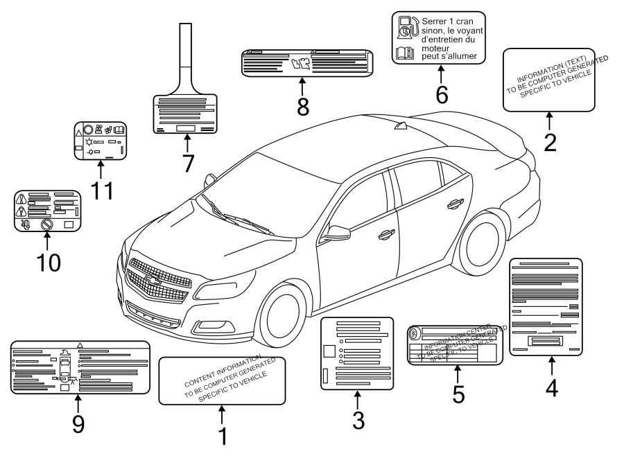 Diagram INFORMATION LABELS. for your 2022 Chevrolet Camaro LT Coupe 2.0L Ecotec A/T 