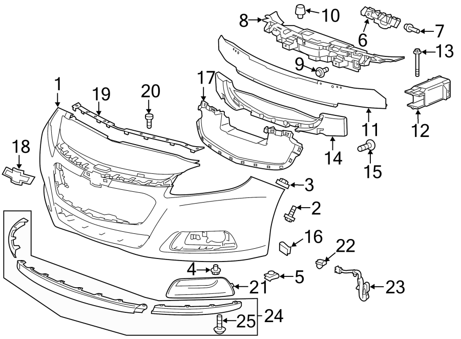 Diagram FRONT BUMPER & GRILLE. BUMPER & COMPONENTS. for your 2013 Chevrolet Silverado   