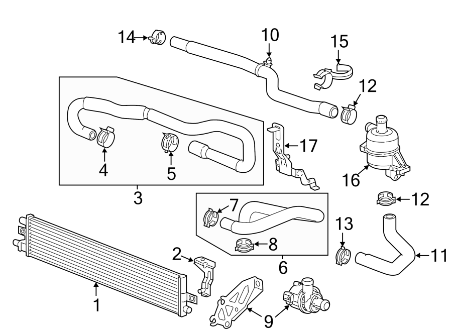 Diagram Radiator & components. for your 2021 Chevrolet Camaro LT Coupe 2.0L Ecotec A/T 