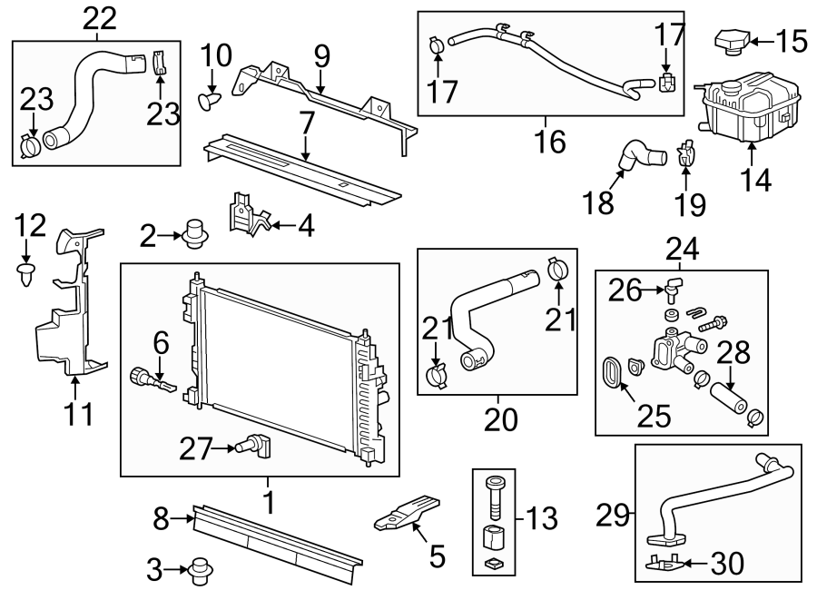 Diagram RADIATOR & COMPONENTS. for your 2023 Chevrolet Camaro 6.2L V8 M/T LT1 Convertible 