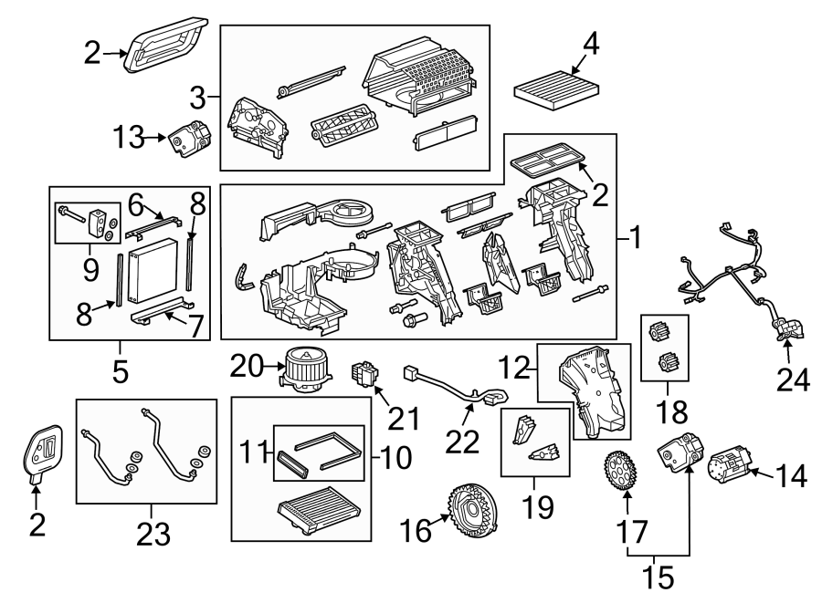 Diagram AIR CONDITIONER & HEATER. EVAPORATOR & HEATER COMPONENTS. for your 2017 Buick Enclave    