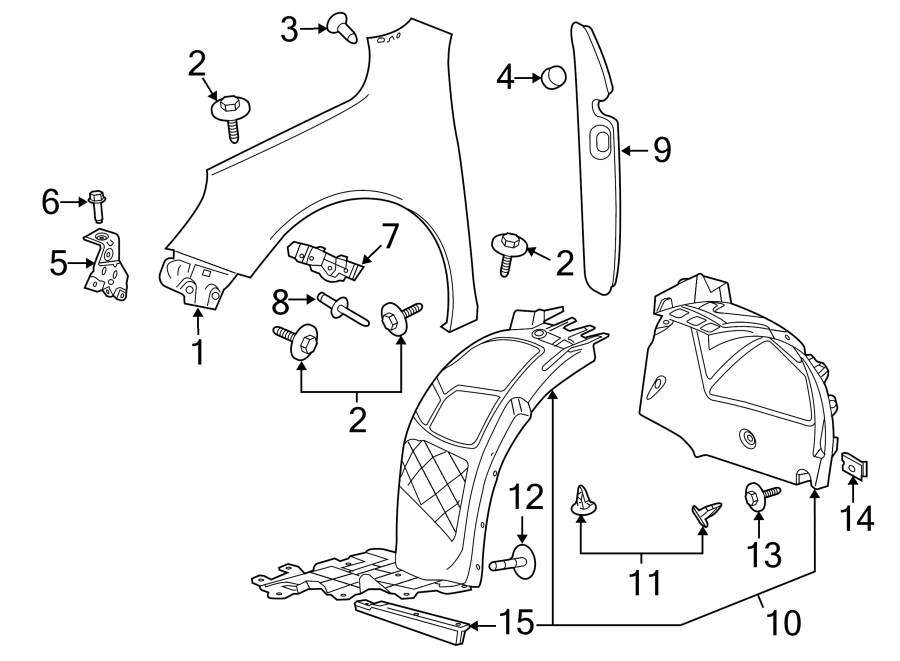 Diagram Fender & components. for your 2021 GMC Sierra 2500 HD 6.6L V8 A/T 4WD SLE Extended Cab Pickup Fleetside 