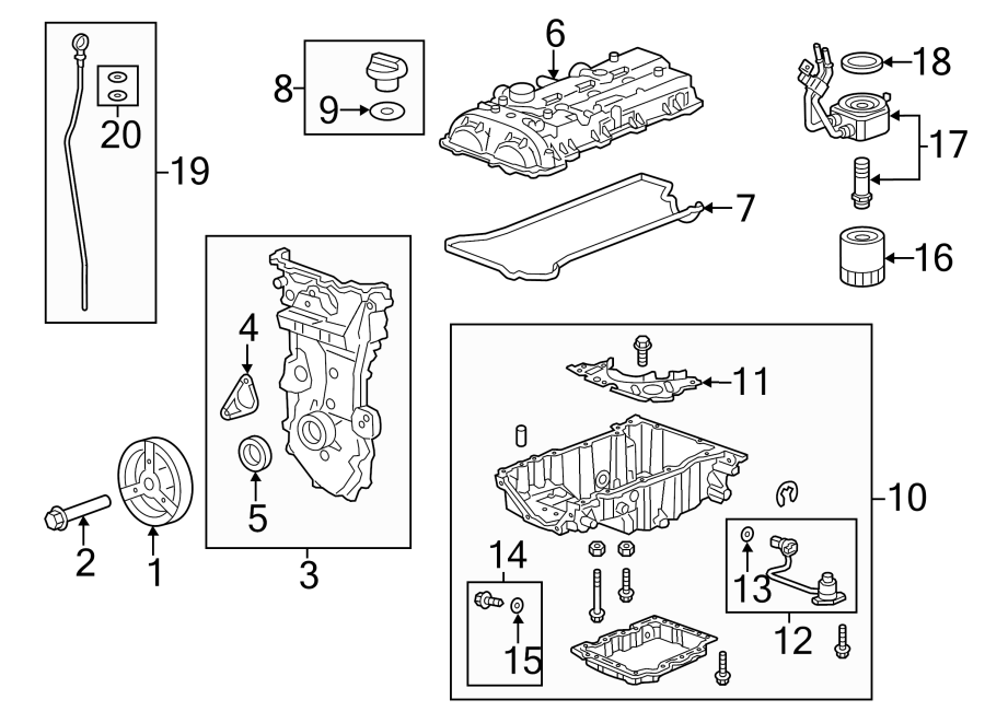 Diagram ENGINE / TRANSAXLE. ENGINE PARTS. for your Cadillac XT4  