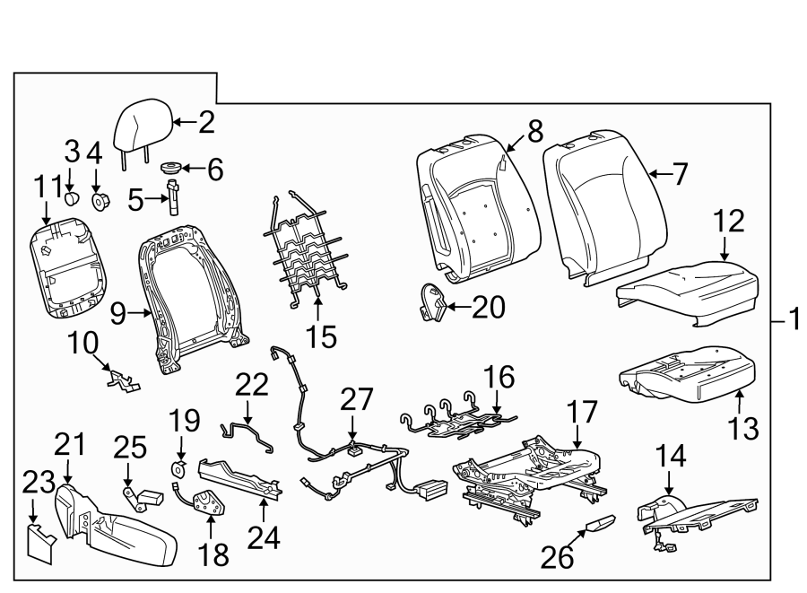 Diagram SEATS & TRACKS. PASSENGER SEAT COMPONENTS. for your 2021 GMC Sierra 2500 HD 6.6L Duramax V8 DIESEL A/T 4WD Base Extended Cab Pickup Fleetside 