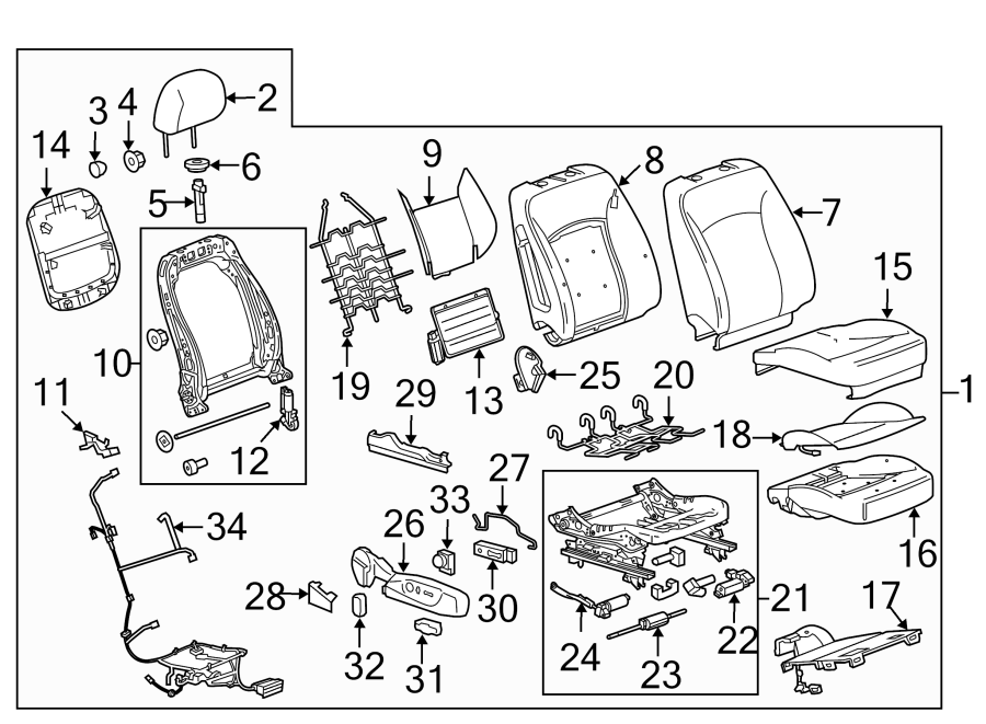 Diagram SEATS & TRACKS. PASSENGER SEAT COMPONENTS. for your 2023 Chevrolet Camaro LT1 Coupe 6.2L V8 A/T 