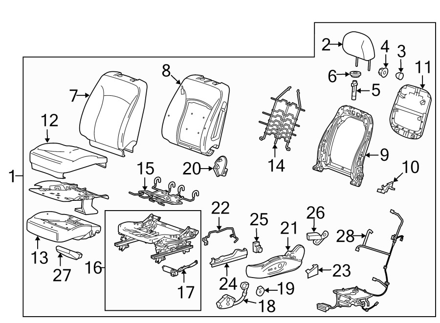 Diagram SEATS & TRACKS. DRIVER SEAT COMPONENTS. for your 2005 Chevrolet Trailblazer   