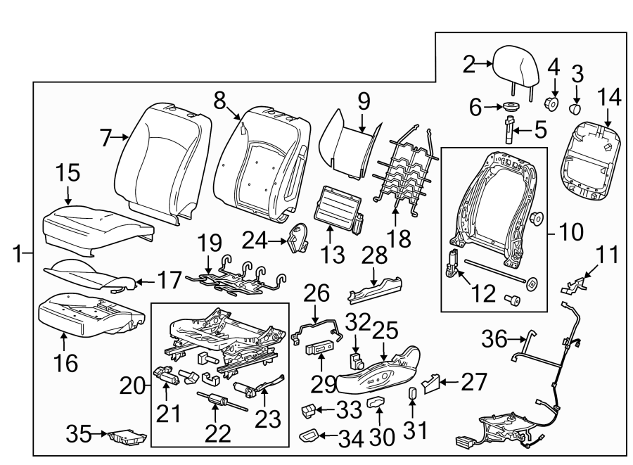 Diagram SEATS & TRACKS. DRIVER SEAT COMPONENTS. for your 2007 GMC Sierra 2500 HD 6.0L Vortec V8 A/T 4WD SLT Extended Cab Pickup 