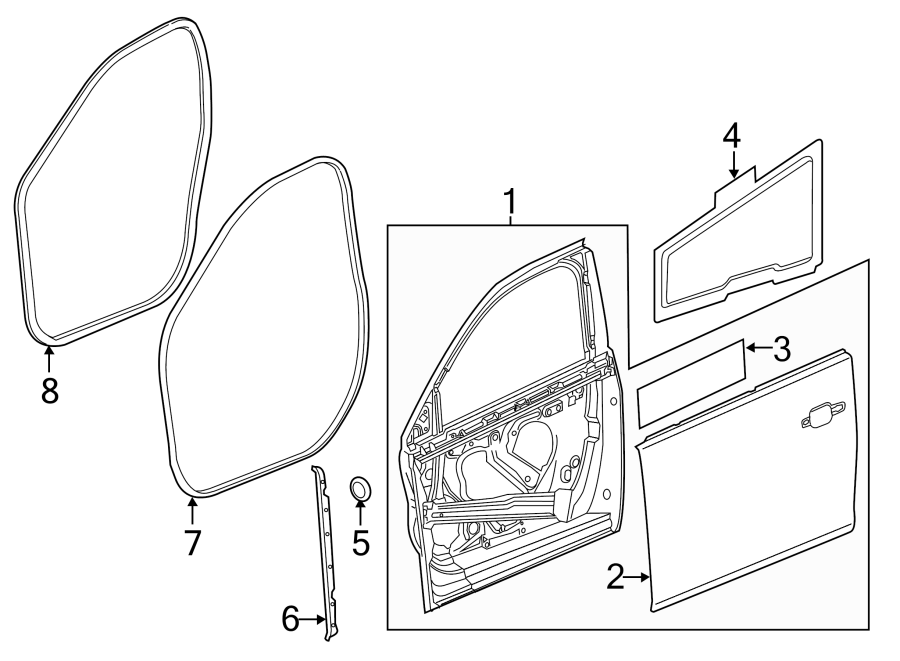 Diagram FRONT DOOR. DOOR & COMPONENTS. for your 2005 Chevrolet SSR    