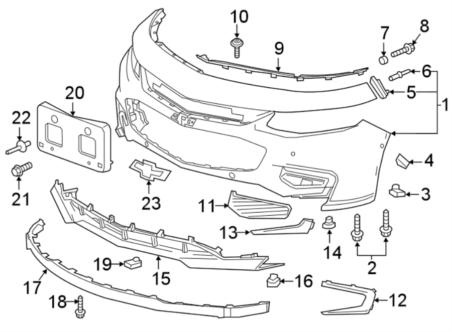 Diagram FRONT BUMPER & GRILLE. BUMPER & COMPONENTS. for your 2012 Chevrolet Malibu   