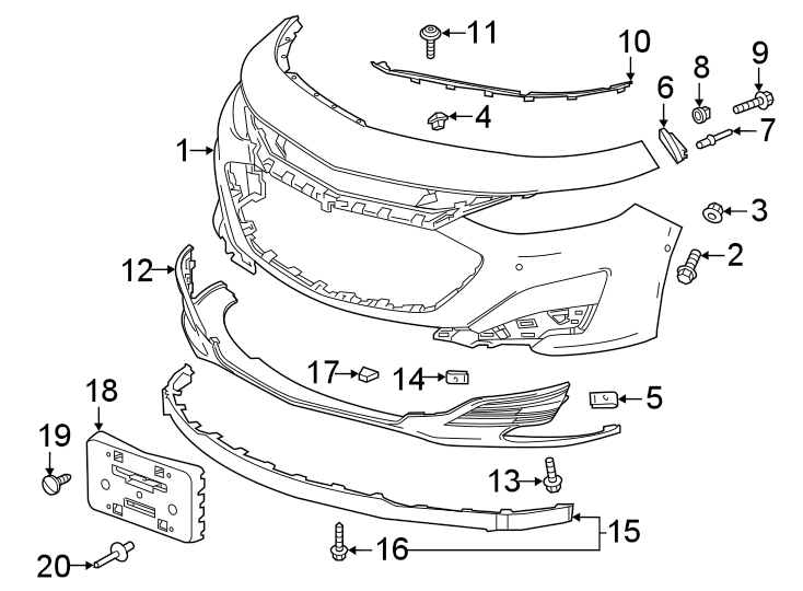 Front bumper & grille. Bumper & components. Diagram