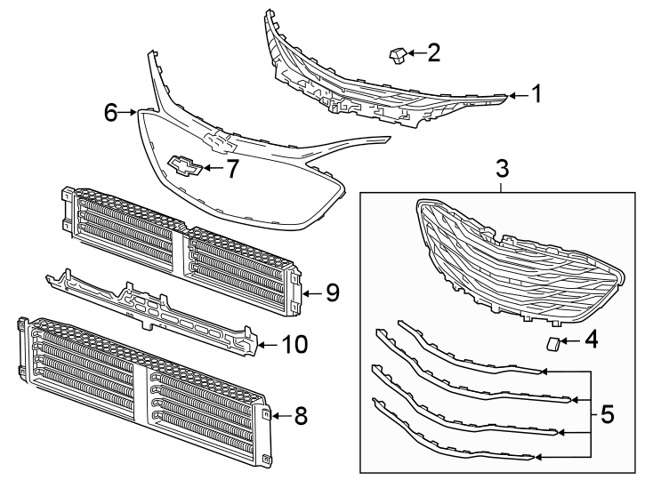 FRONT BUMPER & GRILLE. GRILLE & COMPONENTS. Diagram