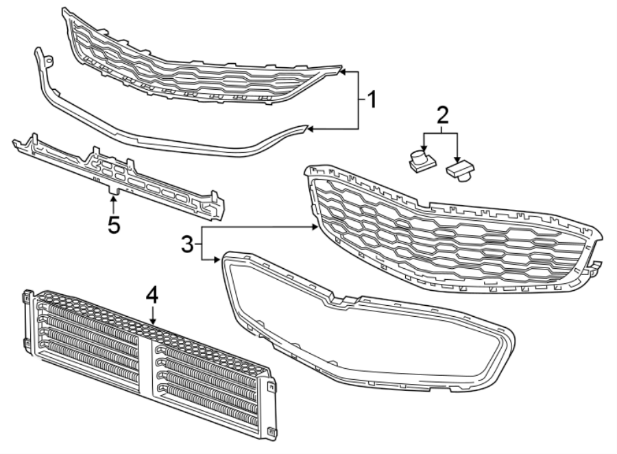 Diagram FRONT BUMPER & GRILLE. GRILLE & COMPONENTS. for your 2021 Chevrolet Bolt EV   