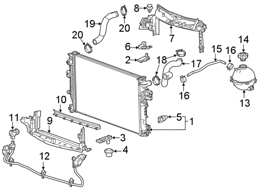 Diagram RADIATOR & COMPONENTS. for your 2021 Cadillac XT4   